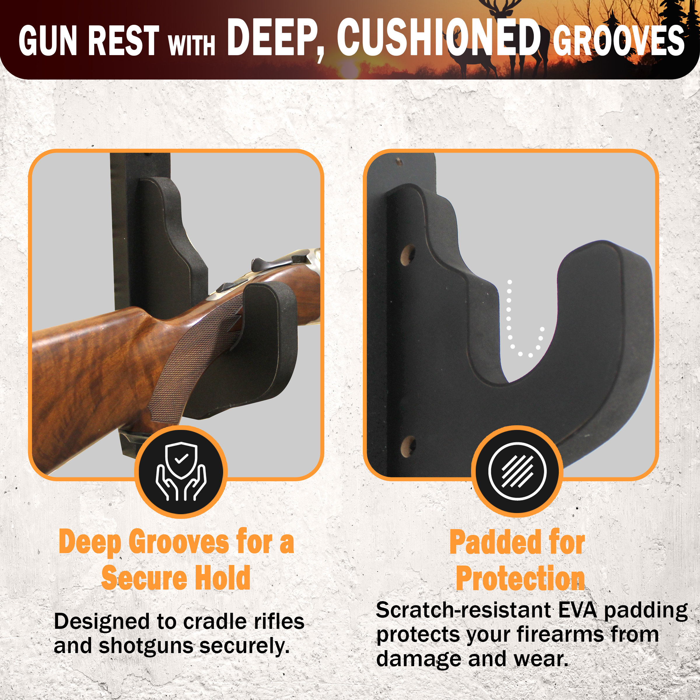 Rush Creek Creations | Indoor 1-Gun Rack for Wall for Shooting Rifles and Airsoft Shotguns, Single Gun Storage for Real Guns/Firearms, Premium Alternative for Single Gun Safe for Rifles and Pistols