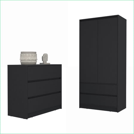 Bedroom Set 2-Piece Dresser Armoire for Bedrooms & Guest Rooms | Black | Engineered Wood