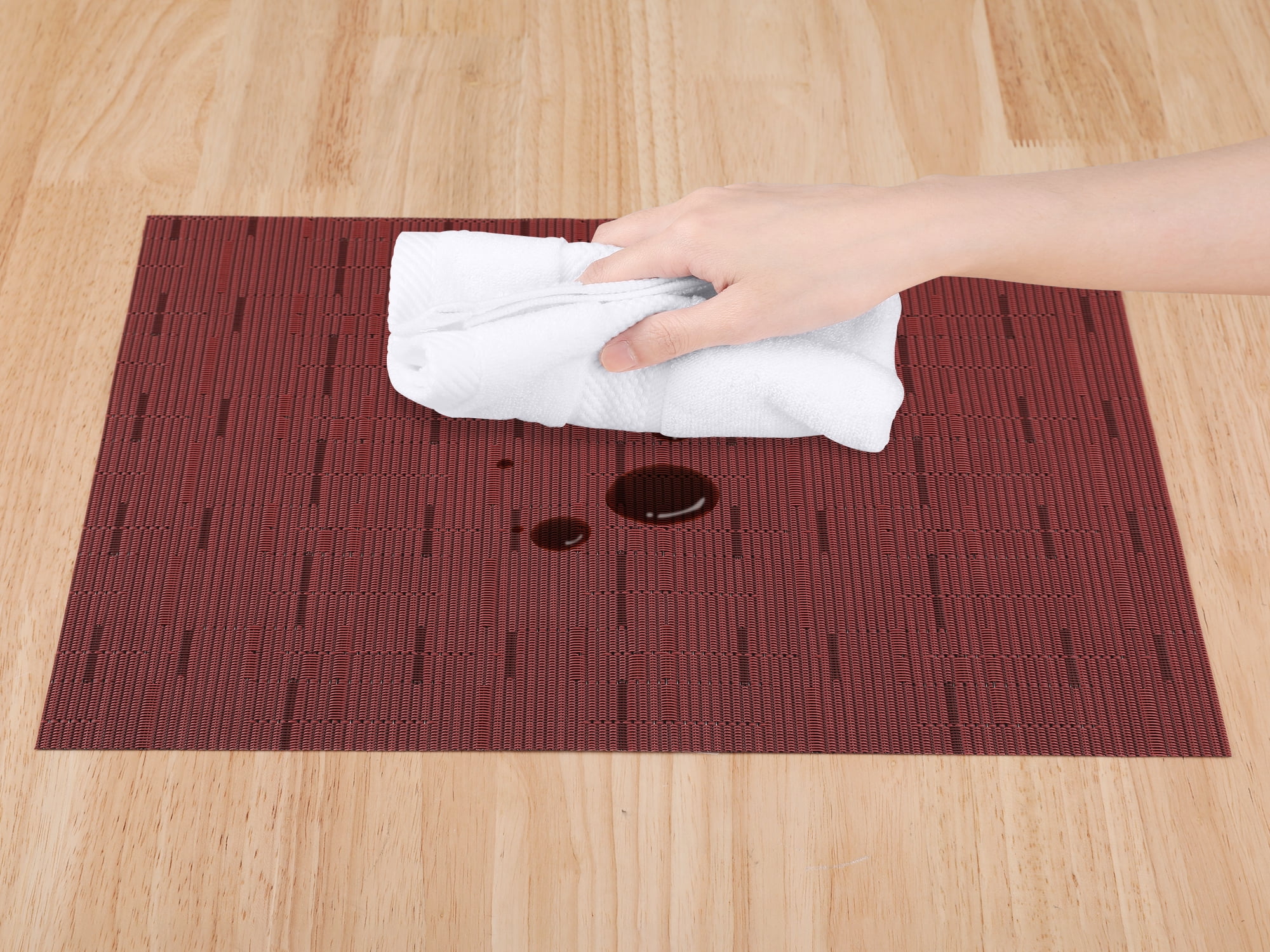 Unique Bargains 6pcs Placemats for Kitchen Dining Table Washable Wipeable Mat Burgundy