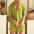thumbnail image 5 of Mens Shorts Fashion Solid Casual Short Pants Short Sleeve V-Neck Shirt 2PC Set, 5 of 7