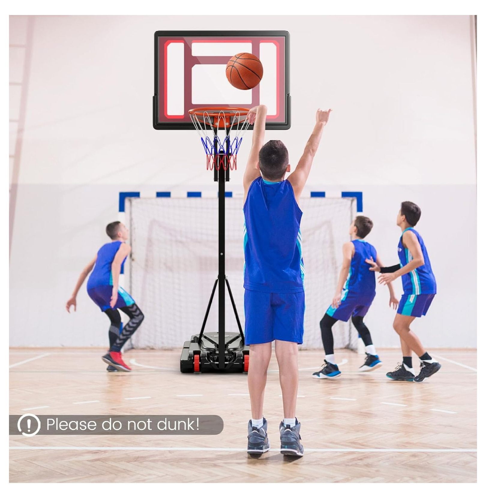 Portable Basketball Hoop, 5 FT to 10 FT Adjustable Basketball Goal with 10 Heights, All Weather Basketball Stand System with Weight Bag & Wheels, for Youth Adult, Indoor Outdoor Pool, Court