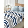 thumbnail image 4 of Navy Blue Grey Striped Full Size Flat Sheet, Wrinkleproof & Fadeproof Cooling Flat Bed Sheet Only, Horizontal Lines Simple Minimalist Breathable Soft Bedding Top Sheets 81 x 96 Inches, 4 of 8