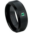 thumbnail image 1 of 0.05ctw Princess Cut Emerald Tungsten Ring - 8MM Polished Black IP Beveled Edge Tungsten Carbide Wedding Band - May Birthstone Ring - 14kt White Gold Bezel - TN084PS-1EDs10, 1 of 2