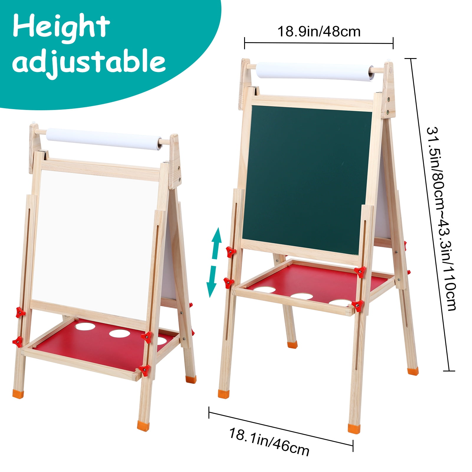Kids Easel, Toddlers Art Easel, Wooden Kid Easel with Paper Roll, Height Adjustable Magnetic Double Sided Easel, Kids Dry Erase Board-1 Set