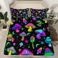thumbnail image 2 of Feelyou Neon Jungle Mushroom Queen Sheet Sets, Dreamy Glitter Stars Flat Sheet, Cartoon Plant Botanical Queen Fitted Sheet, Super Cozy Room Decor, 4 Pieces, 2 of 7