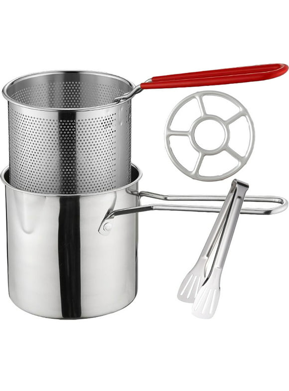 1 Set Food Fryer Stainless Steel Frying Cookware Snack Fry Basket Fryer Pot with Tong Stove Ring