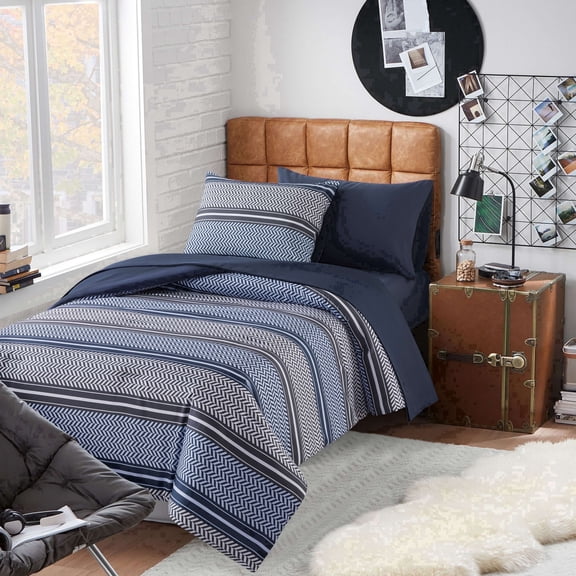 Campus Comforts by New Sega Home 2-Piece Reversible Comforter Set, Henry, Blue/Gray, Twin-XL