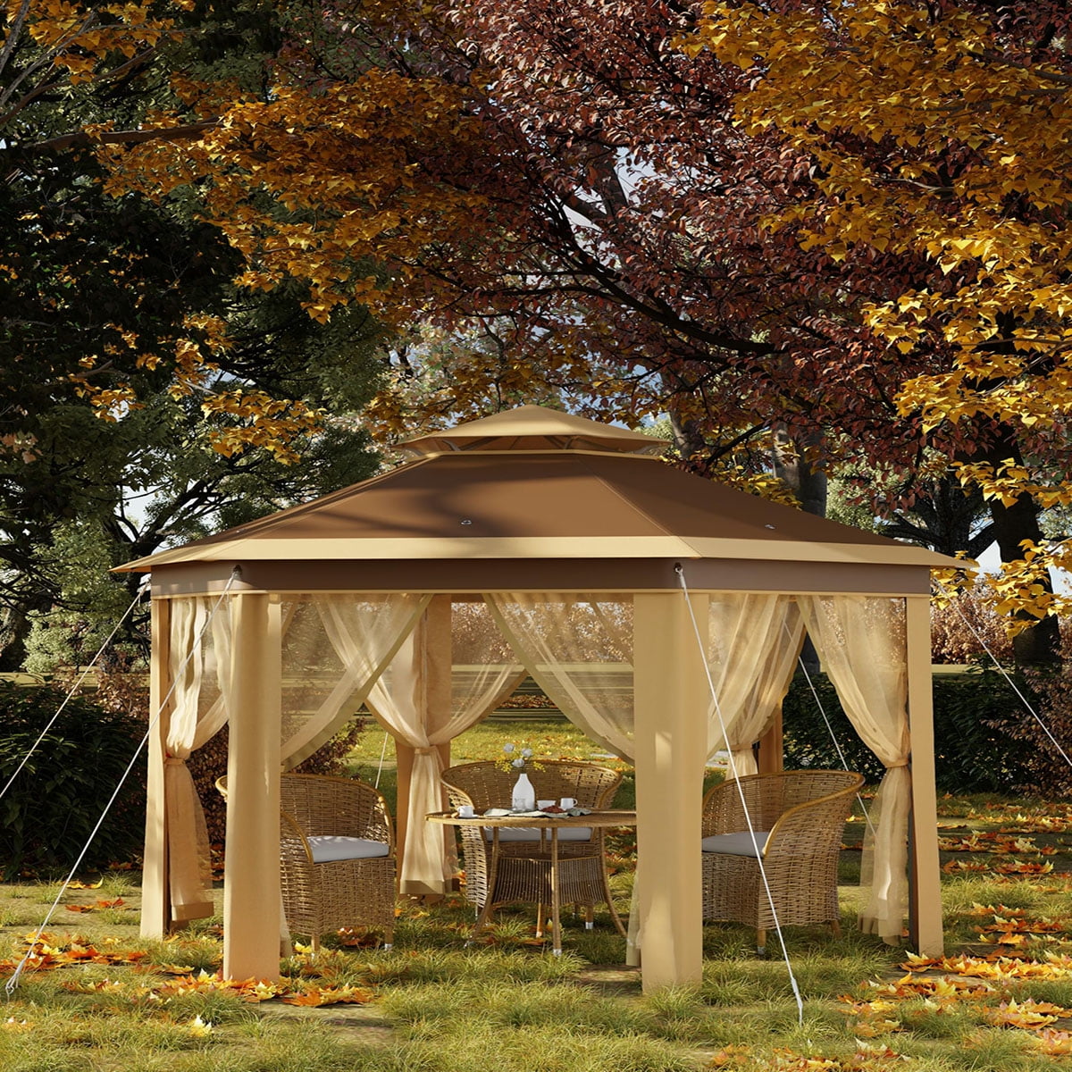 Danolapsi  Gazebo Screen Tent, Hexagonal Instant Gazebo Tent with Mosquito Netting Outdoor Canopy, 6 Sided Sun Shelter 13x13ft with Mesh Netting, Pavilion Tent for Patio