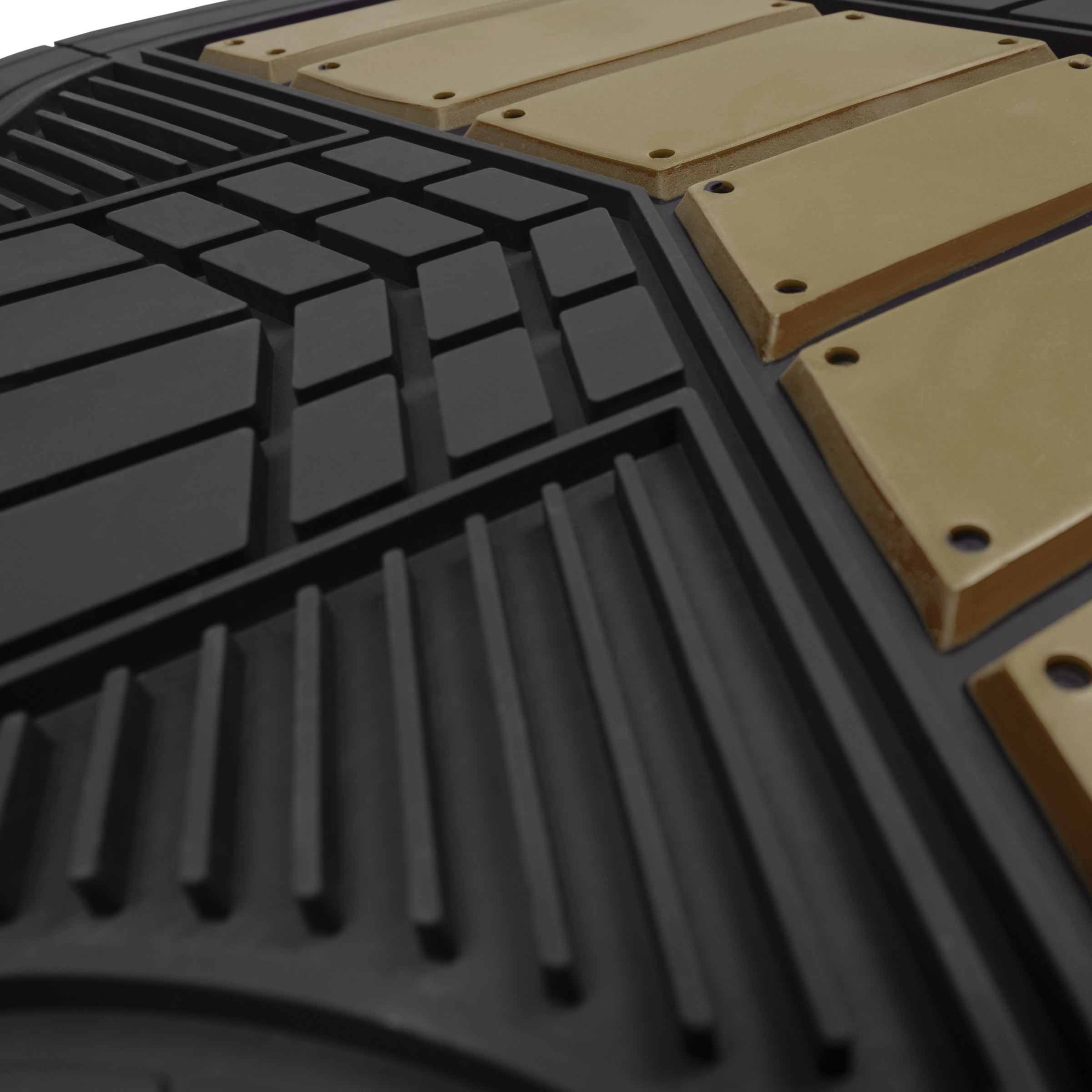 Motor Trend Heavy Duty Beige 2-Tone Mats 4pc Rubber Floor Mats