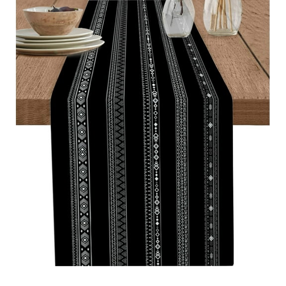 Ldtrchee Black White Geometric Table Runner 120 Inches, Modern Striped Plaid Abstract Art Bed Runner Dresser Scarves Tabletop for Indoor Outdoor Parties/Ceremony/Banquet, 13"x 120"