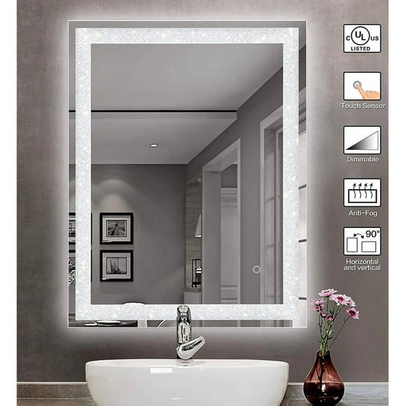 Vivian LED Bathroom Mirror 24"x 34" with Front and Backlight, Stepless Dimmable Wall Mirrors with Anti-Fog, Shatter-Proof, Smart Memory, 3 Colors, Double LED Vanity Mirror(Horizontal/Vertical)