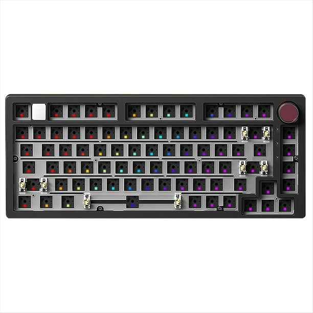 Kit de Teclado Mecánico con Cable con Perilla y Junta de Luz RGB, Teclado con Cable de Aluminio Personalizado para Computadora Portátil, Oficina, Gamer, Intercambio en Caliente A