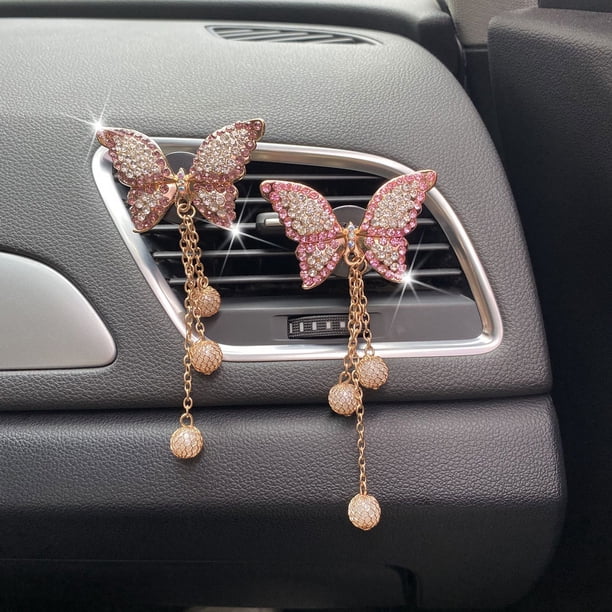Juego de 2 adornos para ventilación de coche, clip de cristal para difusor de ventilación de coche, clip de ventilación con diamantes de imitación para difusor de aceite, ambientadores para coche