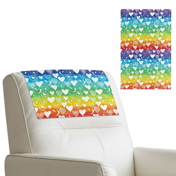 COEQINE Recliner Headrest Covers PU Leather Headrest Protector with Hook and Loop Straps, Universal Head Rest Covers for Recliner Office Chair Home Decor, 17x27 Inch, Heart Rainbow Stripes