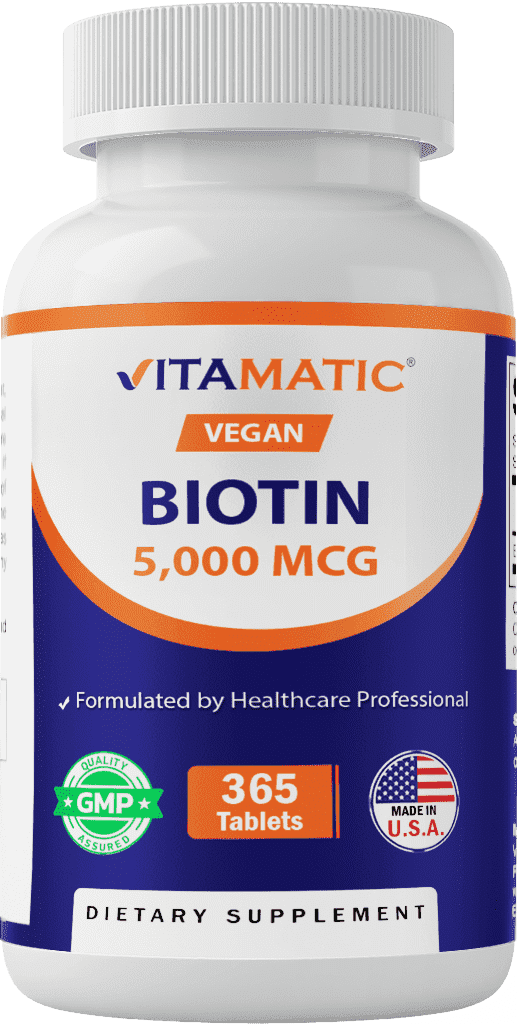 (3 pack) Vitamatic Biotin 5000mcg (5 mg) for Stronger Hair, Skin & Nails - 365 Vegan Tablets- Also Called Vitamin B7