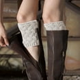 thumbnail image 3 of Wipya Knit Boot Toppers for Women Short Crochet Sock Covers Fashion Boot Cuffs with Textured Stitch Adjustable Warm Leg Warmers Beige, 3 of 6