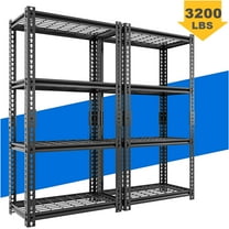 4 Shelves Adjustable Storage Steel Wire Shelves Black, 63" Tall Steel Wire Shelving Unit Heavy Duty Utility Racks for Garage Basement Kitchen Closet Oganization, 3200 lbs Capacity, 2PC