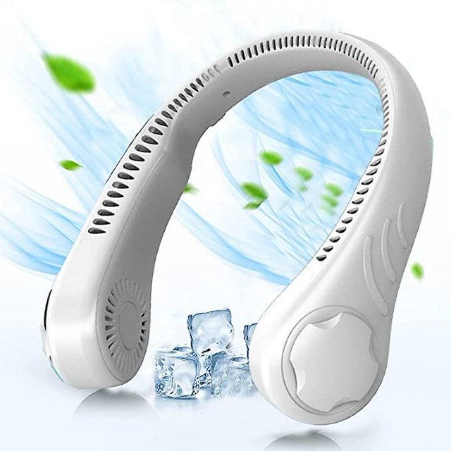 Ventilador de cuello colgante, ventilador de escritorio portátil de 2000 mAh, ventilador de cuello colgante recargable, sin aspas, manos libres, deportes al aire libre, viajes (blanco)