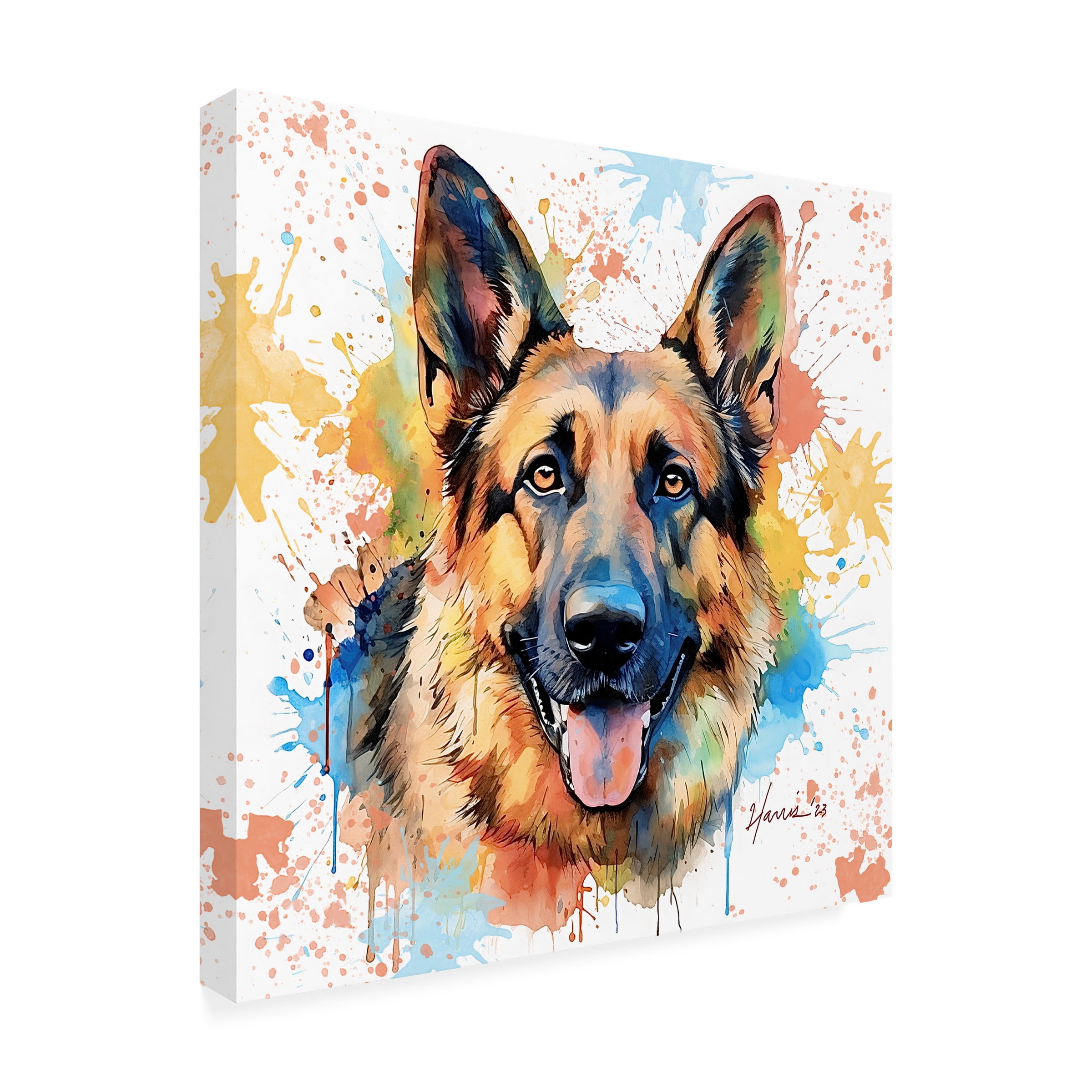 Canvas Wall Art - Frank Harris 'German Shepherd Master' Wall Art for Living Room, Bedroom, or Office DÃ©cor by Trademark Fine Art - 14 x 14 Inches