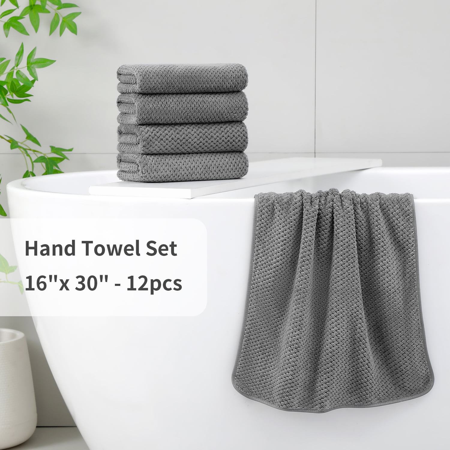 Smuge 12 Pack Hand Towels Set, 16 x 31 in Ultra Soft Microfiber Quick Dry Hand Shower Towels for Bathroom-Dark Gray
