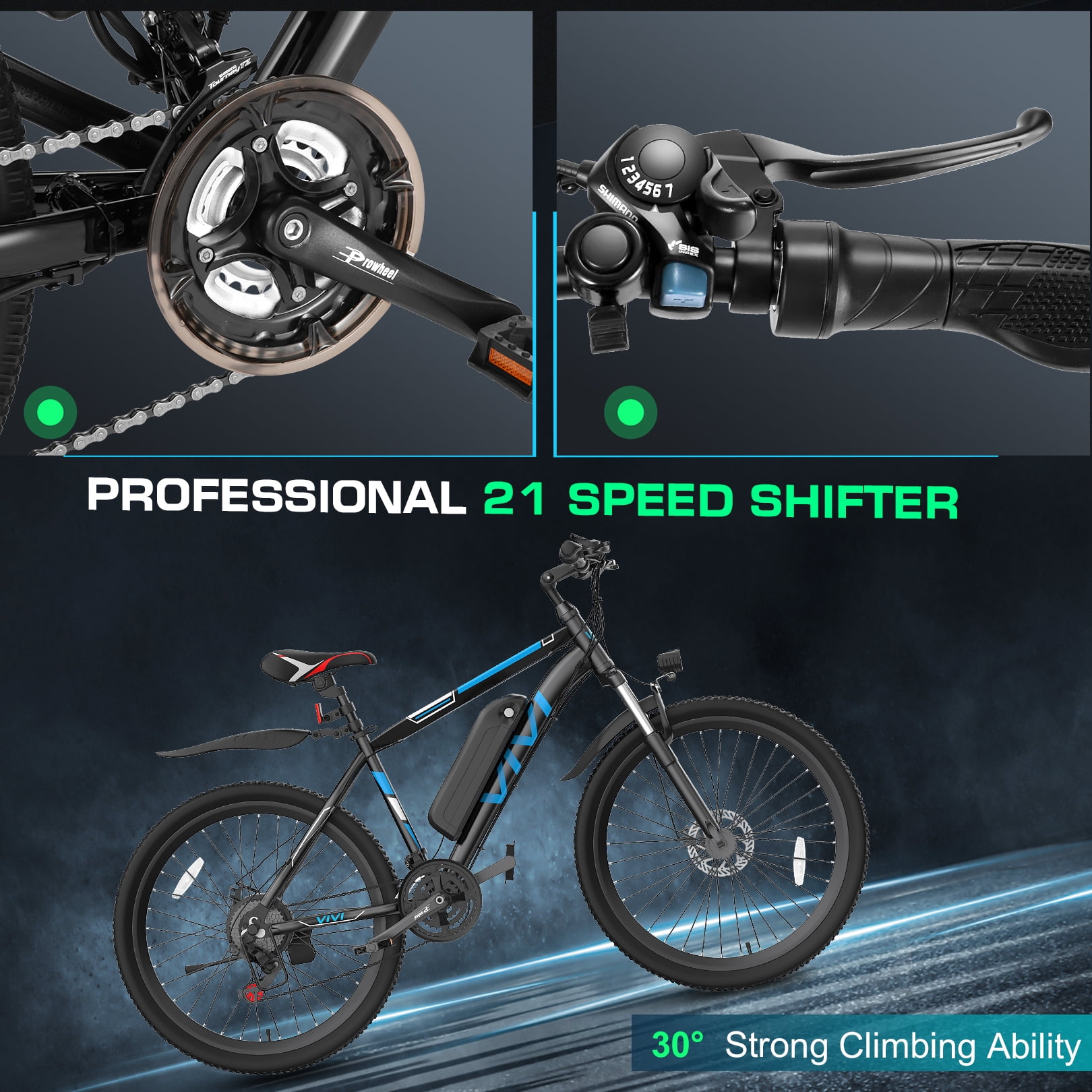 Vivi Electric Bike for Adults 26" Electric Mountain Bike 500W Cruise Control Electric Commuter Bike 21 Speed with Removable 48V Battery