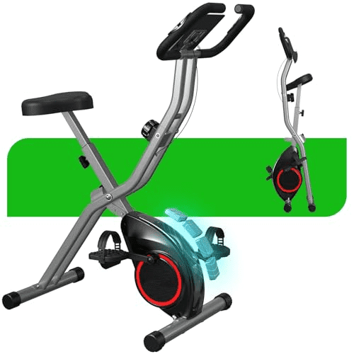 USLIM Folding Stationary Bike for Small Apartments, Compact Exercise Bike for Home Fitness with 16-Level Magnetic Resistance, LCD Monitor, Phone Holder, Adjustable Seat, Quiet Indoor Cycling, 260 lb
