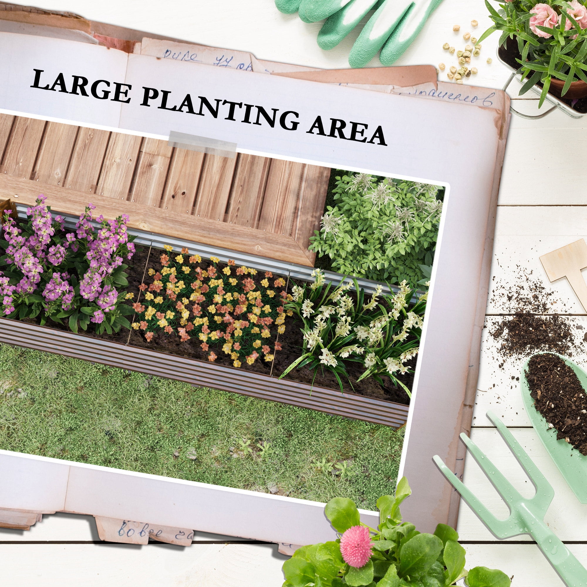 Outsunny 8x2x2ft Galvanized Raised Garden Bed Kit, Large Outdoor Metal Elevated Planter Box with Safety Edging for Flowers, Vegetables, Dark Brown