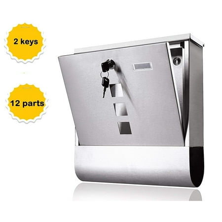 Mailbox Holder - UBesGoo Stainless Steel Wall Mounted Lockable Mailbox Post Letter Box Newspaper Holder w/2 Keys