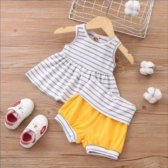 YEEDISON Baby Girl Clothes Set Girls Clothing Sets 2 Pcs Striped Sleeveless Tops+short Pants Casual Soft Comfortable Baby Clothes for 9M-3Y