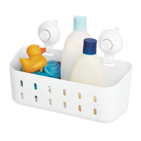 iDesign Cade Push Lock Suction Rectangle Basket, White