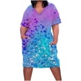 thumbnail image 2 of Robes pour Femmes Grande Taille Robe pour Femmes Col en V Été Décontracté Robes d'Été avec Poches Manches Courtes avec Poches en Liquidation, 2 of 5