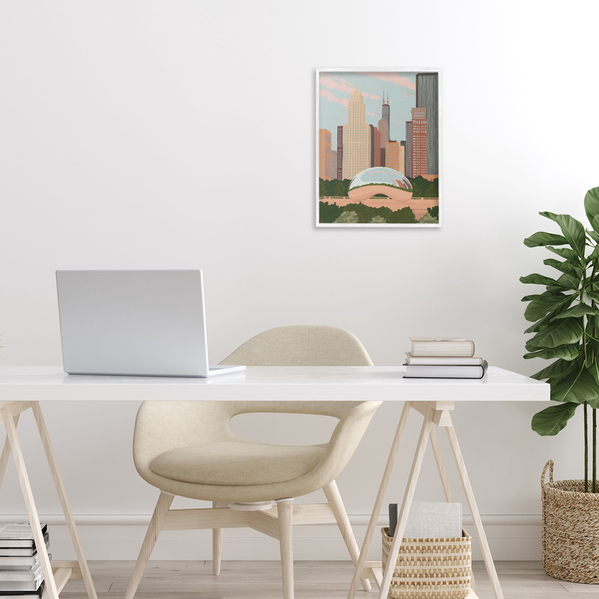 Stupell Industries Chicago Bean Cityscape White Framed Giclee Art, design by Veronica Lara