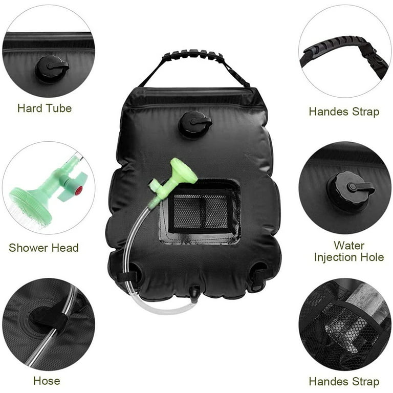 Camping Portable Solar Shower Bag, 10 Gallons/40L, with On/Off Shower Head, for Camping, Beach Swimming, Outdoor Traveling, Men's, Black