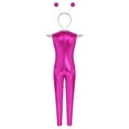 thumbnail image 7 of iiniim Girls Cap Sleeve Full Bodycon Jumpsuit Alien Robot Outfits with Hair Hoop for Stage Performance Hot Pink 10, 7 of 7