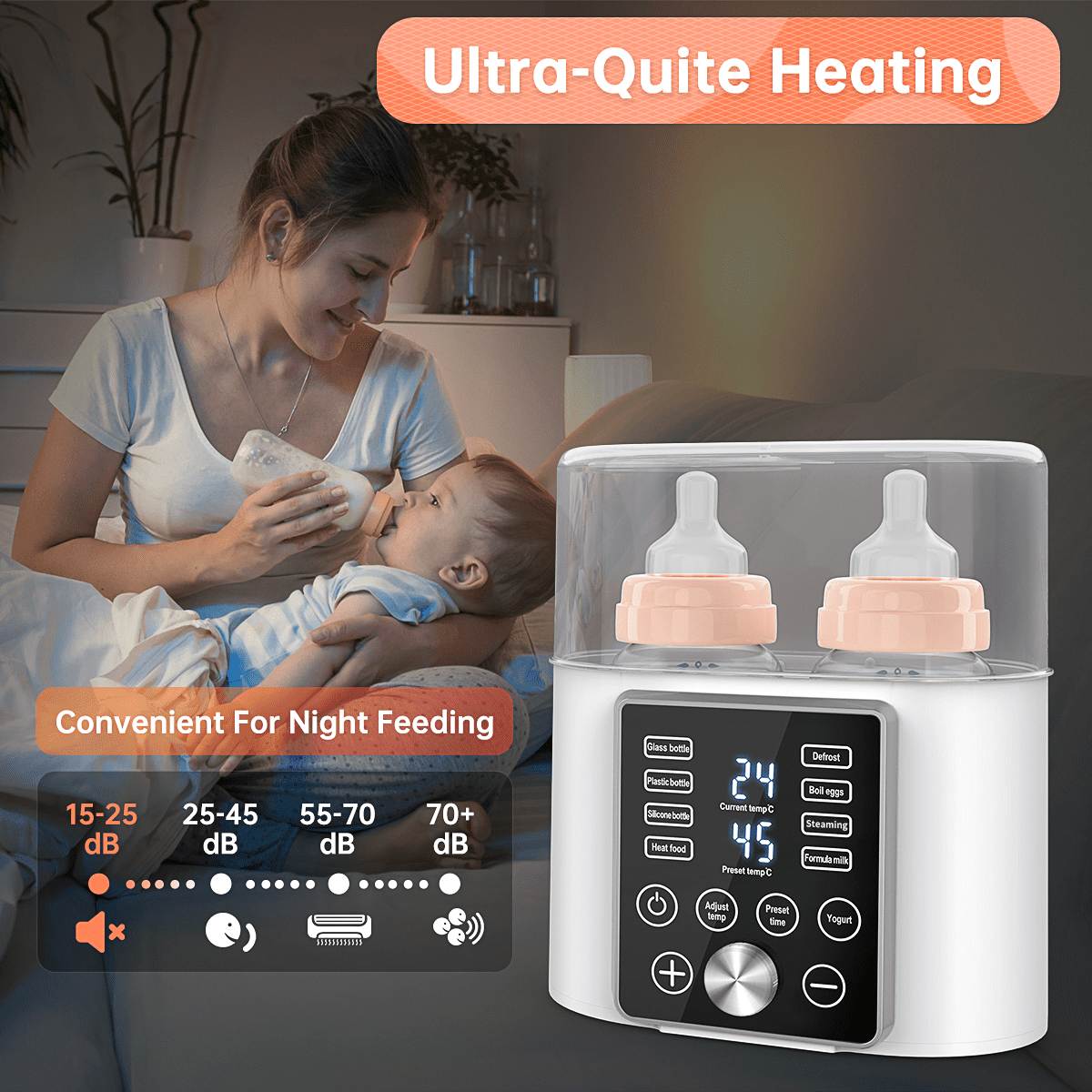 Bottle Warmer, 12-in-1 Baby Double Bottles Warmer Fast Baby Food Heater & BPA-Free Milk Warmer with LCD Touch Display, Appointment & 24H Accurate Temperature Control for Breastmilk or Formula