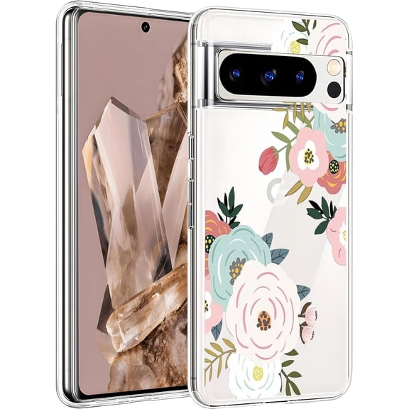for Google Pixel 8 Pro Crystal Clear Flower Case, Soft TPU Transparent Flexible Slim Thin Floral Pattern Print Design Protective Phone Cover for Girls Women, Abundant Blossom