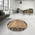 thumbnail image 4 of Ahgly Company Machine Washable Indoor Round Abstract Sandy Brown Area Rugs, 5' Round, 4 of 7