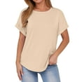 thumbnail image 2 of Vmvidoty Womens Short Sleeve T Shirts Crewneck Tops Summer Trendy Comfy Casual Basic Tee Shirt Beige M, 2 of 9