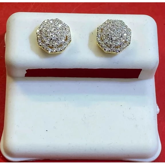 2 Ct Round Cut Real Moissanite Men's Cluster Stud Earrings Yellow Gold Plated