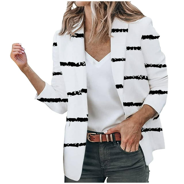 KIHOUT Women Open Front Blazers Long Sleeve Casual Office Slim Buttonless Suit Jacket with Pockets
