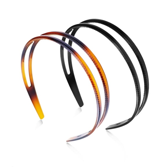 TUWAFE 2 Pieces Plastic Headband Double Row Teeth Comb Hair Band Simple and Chic Hair Hoop Non-Slip Hair Accessory for Women Girls Daily Dating Decorations(Black,Brown)