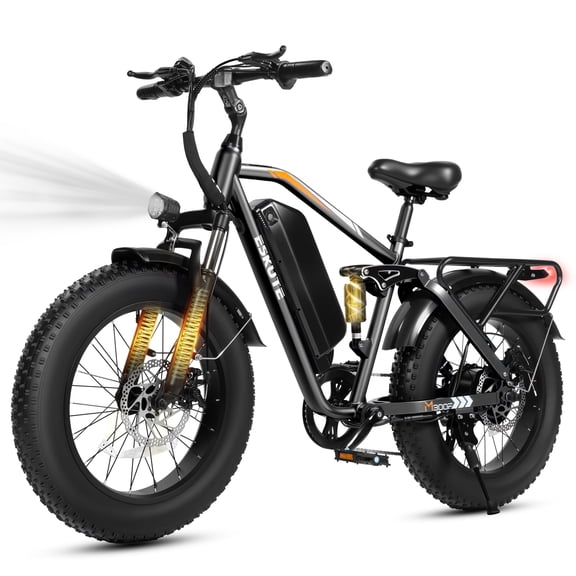ESKUTE M300F Full Suspension Electric Bike, 20" Fat Tire Ebike, 48V 20.8Ah Removable Battery, 750W Motor & 7-Speed, Up to 80 Miles, Black, UL2849