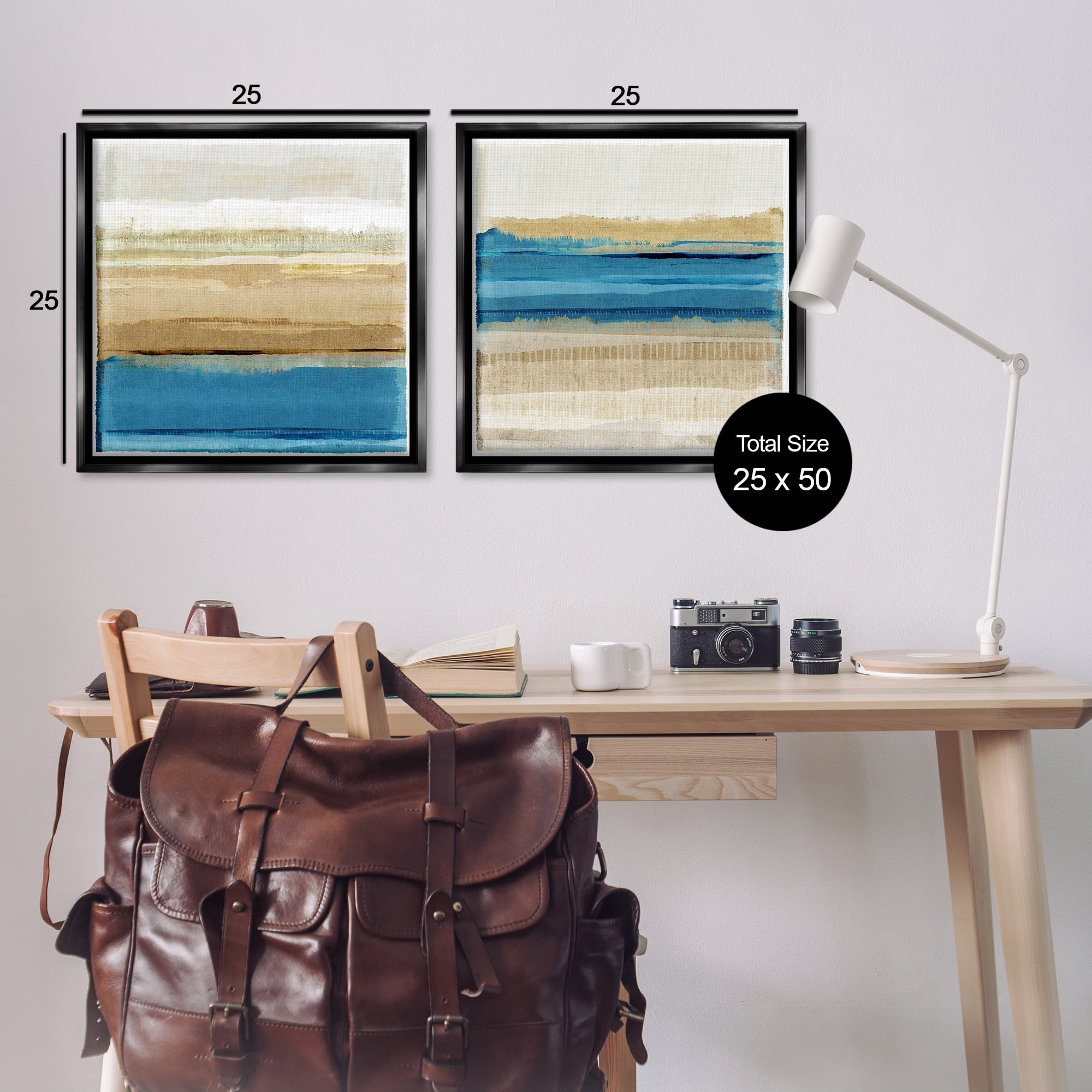 Stupell Industries Blue Gold Daze Striped Abstract Abstract Painting Black Floater Framed Canvas Art Print Wall Art, 25 x 25, Set of 2