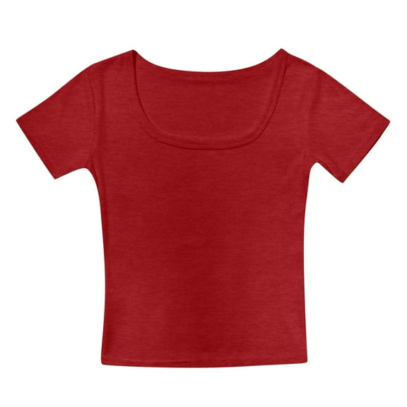 JaJaho Toddler Crop Tops For Girls Short Sleeve Shirt Girls Summer Tops Square Neck Slim Fit Tops Basic Tee Solid Color Cute Infants Dailywear