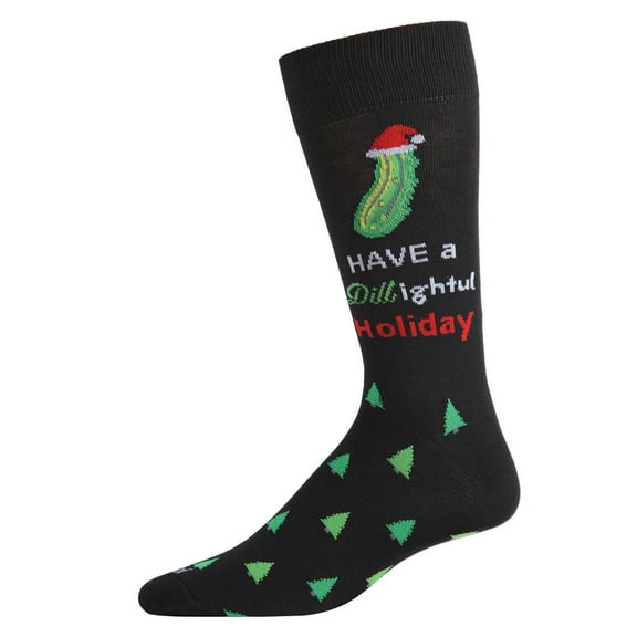 MeMoi Men's Dill-ightful Holiday Pickle Novelty Crew Socks - Mens - Male, 10-13, Black