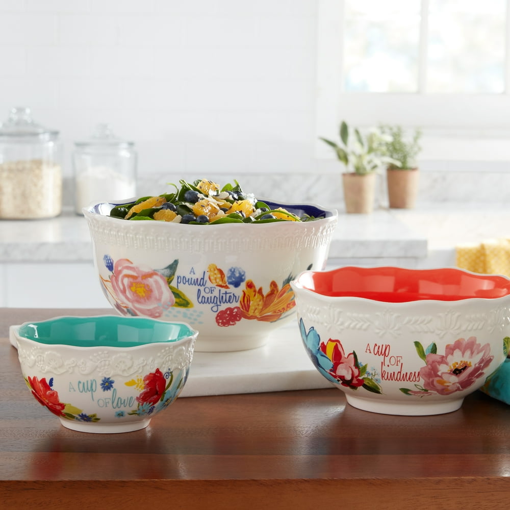 The Pioneer Woman Celia 3Piece Sentiment Serving Bowl Set Walmart