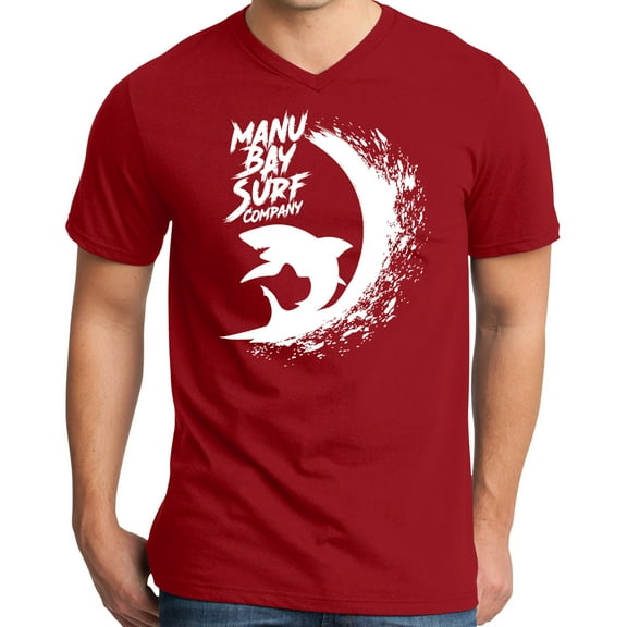 Mens Manu Bay Surf Company WHITE SHARK Surfer T-shirt, 2XL Classic Red