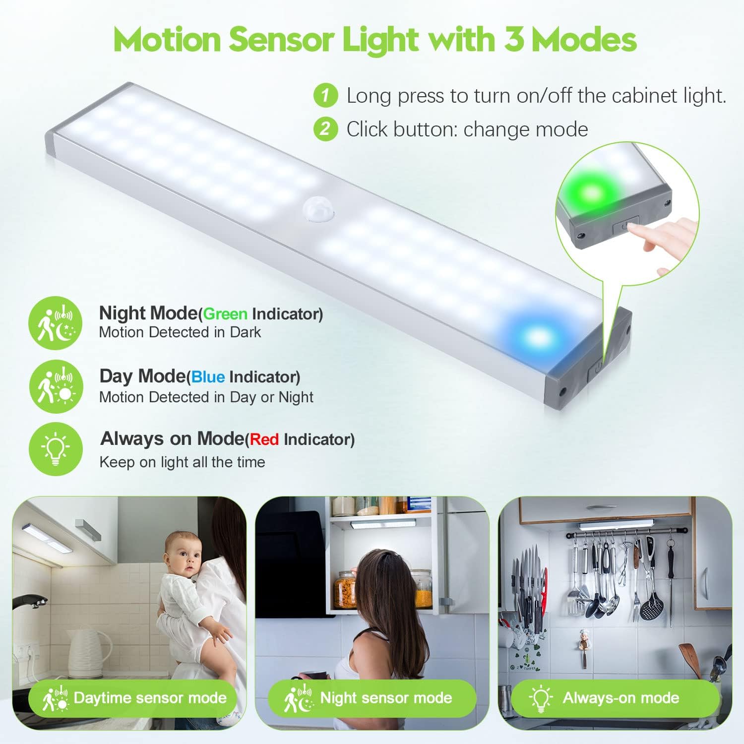 OGEDNAC 60 LED Closet Light with USB-C Charging, 3-Pack photo 3