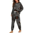 thumbnail image 2 of Yuyamidu Spooky Pumpkins Women Nightwear Set of 2 Adult's Black Clothing Pj Size XL Women's Long Sleeve Nightwear Halloween Scoop Neck Sleepwear with Pockets, Gray, 2 of 7