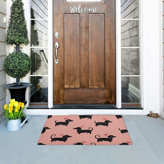 Dachshund Dog with Hearts Valentine Doormats Welcome Mats Gate Pads Entryway Outdoor 32" x 20"